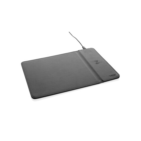 Swiss Peak RCS recyceltes 10W Wireless-Charging PU Mauspad schwarz bedrucken, Art.-Nr. P300.241