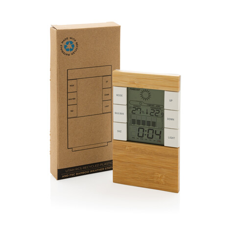 Utah Wetterstation aus RCS rKunststoff &amp; Bambus braun bedrucken, Art.-Nr. P279.419
