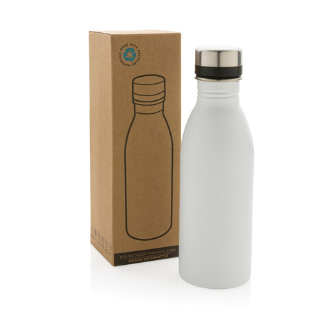 Deluxe Wasserflasche aus RCS recyceltem Stainless-Steel weiß bedrucken, Art.-Nr. P435.713