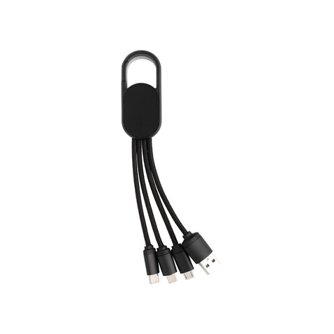 4-in-1 Kabel mit Karabiner-Clip schwarz bedrucken, Art.-Nr. P302.071