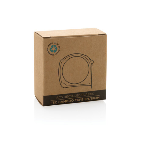 5m/19mm Maßband aus RCS recycelt. Kunststoff &amp; Bambus weiß bedrucken, Art.-Nr. P112.193