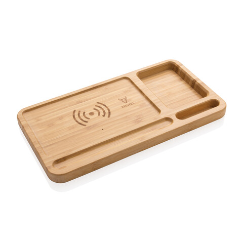 Bambus Desk Organizer mit 10W Wireless Charger braun bedrucken, Art.-Nr. P308.399