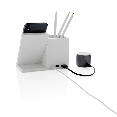 Ontario 10W Wireless Charger aus Bambus und RCS Kunststoff weiß bedrucken, Art.-Nr. P308.403
