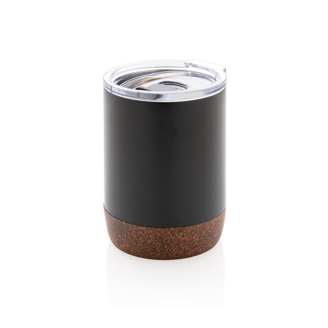 Kleine Vakuum-Kaffeetasse aus RCS rSteel &amp; Kork schwarz bedrucken, Art.-Nr. P435.051