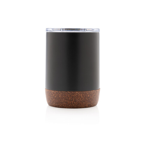 Kleine Vakuum-Kaffeetasse aus RCS rSteel &amp; Kork schwarz bedrucken, Art.-Nr. P435.051