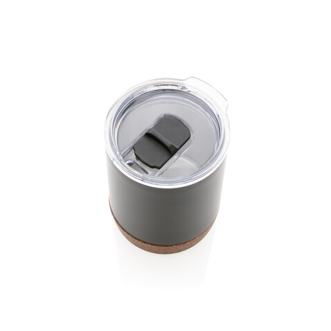 Kleine Vakuum-Kaffeetasse aus RCS rSteel &amp; Kork schwarz bedrucken, Art.-Nr. P435.051