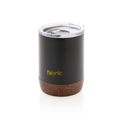 Kleine Vakuum-Kaffeetasse aus RCS rSteel &amp; Kork schwarz bedrucken, Art.-Nr. P435.051