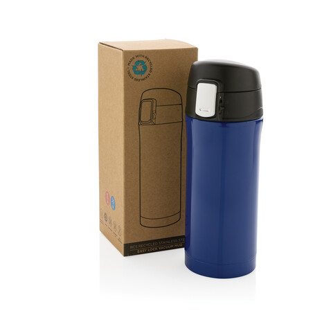 Easy-Lock Vakuum-Becher aus RCS recyceltem Stainless-Steel blau bedrucken, Art.-Nr. P435.065