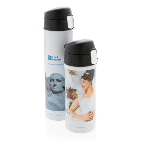 Easy-Lock Vakuum-Becher aus RCS recyceltem Stainless-Steel weiß bedrucken, Art.-Nr. P435.063