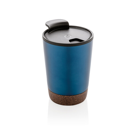 GRS rPP Edelstahl-Kaffeebecher mit Kork blau bedrucken, Art.-Nr. P435.075