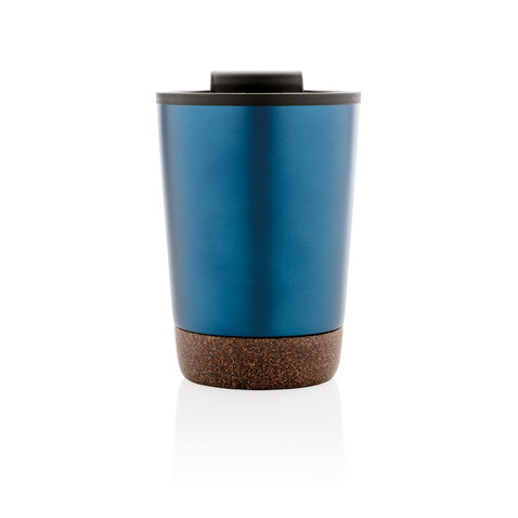 GRS rPP Edelstahl-Kaffeebecher mit Kork blau bedrucken, Art.-Nr. P435.075
