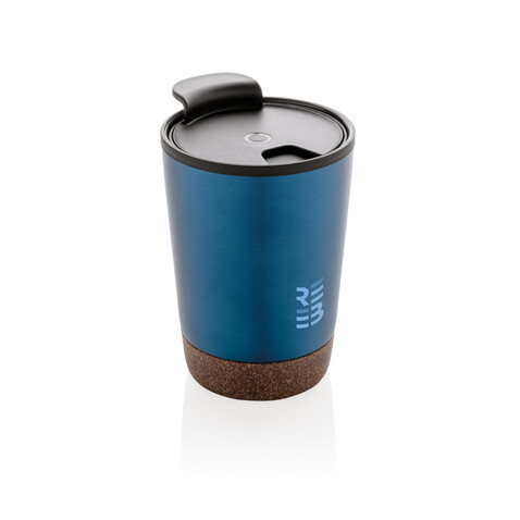 GRS rPP Edelstahl-Kaffeebecher mit Kork blau bedrucken, Art.-Nr. P435.075
