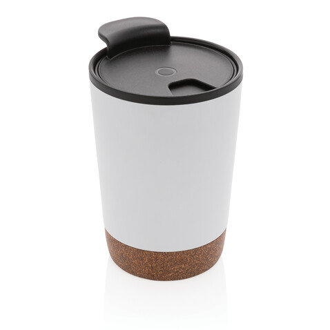 GRS rPP Edelstahl-Kaffeebecher mit Kork weiß bedrucken, Art.-Nr. P435.073