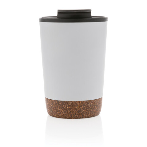 GRS rPP Edelstahl-Kaffeebecher mit Kork weiß bedrucken, Art.-Nr. P435.073