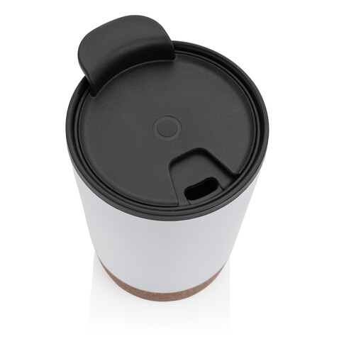 GRS rPP Edelstahl-Kaffeebecher mit Kork weiß bedrucken, Art.-Nr. P435.073