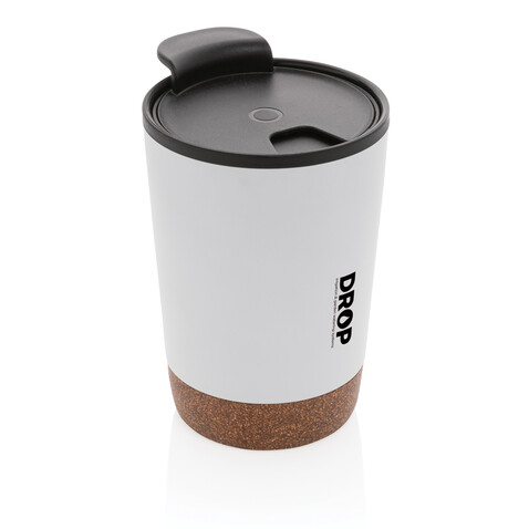 GRS rPP Edelstahl-Kaffeebecher mit Kork weiß bedrucken, Art.-Nr. P435.073