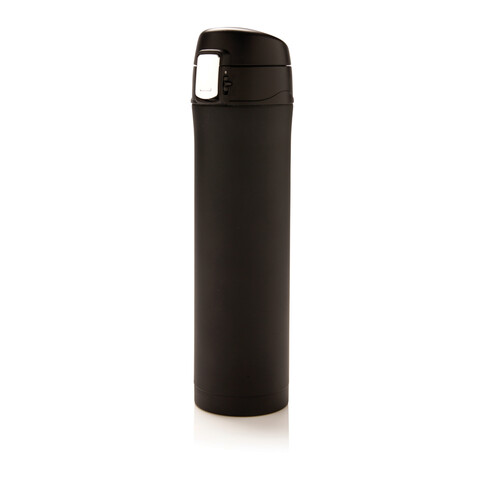 Easy Lock Vakuum-Flasche aus RCS recyceltem Stahl schwarz bedrucken, Art.-Nr. P435.501