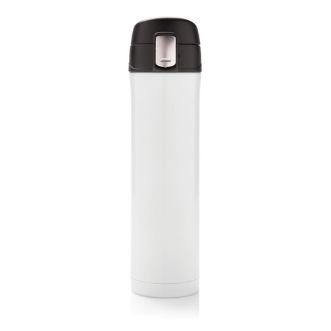 Easy Lock Vakuum-Flasche aus RCS recyceltem Stahl weiß bedrucken, Art.-Nr. P435.503