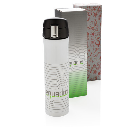 Easy Lock Vakuum-Flasche aus RCS recyceltem Stahl weiß bedrucken, Art.-Nr. P435.503