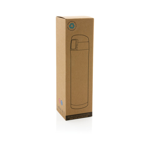 Easy Lock Vakuum-Flasche aus RCS recyceltem Stahl weiß bedrucken, Art.-Nr. P435.503