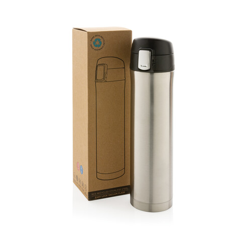 Easy Lock Vakuum-Flasche aus RCS recyceltem Stahl silber bedrucken, Art.-Nr. P435.502