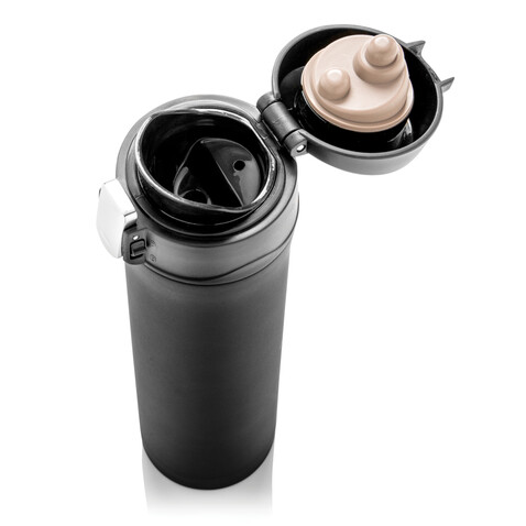 Easy Lock Vakuum-Flasche aus RCS recyceltem Stahl schwarz bedrucken, Art.-Nr. P435.501