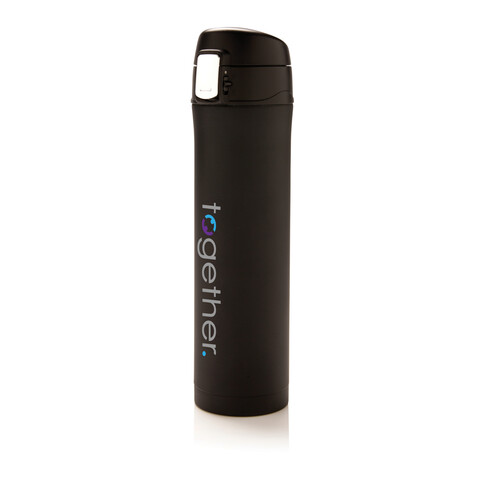 Easy Lock Vakuum-Flasche aus RCS recyceltem Stahl schwarz bedrucken, Art.-Nr. P435.501