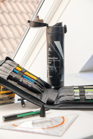 Easy Lock Vakuum-Flasche aus RCS recyceltem Stahl schwarz bedrucken, Art.-Nr. P435.501
