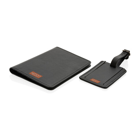 Swiss Peak Reise-Geschenkset aus GRS recyceltem PU schwarz bedrucken, Art.-Nr. P820.731