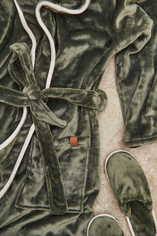 VINGA Louis Luxus Plüsch GRS rPET Bademantel Größe S/M grün bedrucken, Art.-Nr. 495030 VINGA Louis Luxus Plüsch GRS rPET Bademantel Größe S/M grün bedrucken, Art.-Nr. 495030