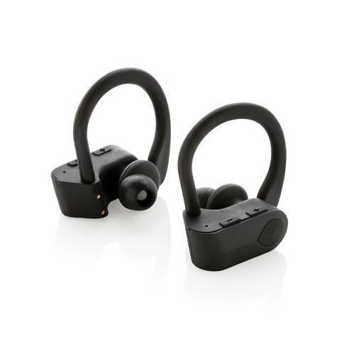 TWS Sport-Ohrhörer mit Ladebox schwarz bedrucken, Art.-Nr. P329.051