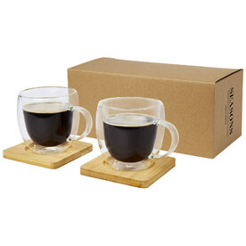 Manti 2-teiliger 250 ml doppelwandiger Glasbecher mit Bambusuntersetzer, transparent, natural bedrucken, Art.-Nr. 11331501 Manti 2-teiliger 250 ml doppelwandiger Glasbecher mit Bambusuntersetzer, transparent, natural bedrucken, Art.-Nr. 11331501
