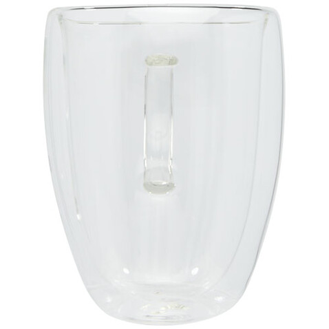 Manti 2-teiliger 350 ml doppelwandiger Glasbecher mit Bambusuntersetzer, transparent, natural bedrucken, Art.-Nr. 11331601