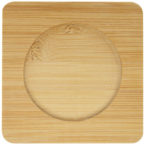 Manti 2-teiliger 350 ml doppelwandiger Glasbecher mit Bambusuntersetzer, transparent, natural bedrucken, Art.-Nr. 11331601