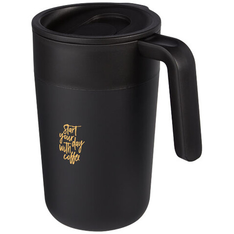 Nordia 400 ml doppelwandiger Becher aus Recyclingmaterial, schwarz bedrucken, Art.-Nr. 10073190