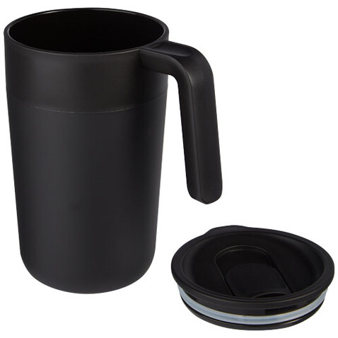 Nordia 400 ml doppelwandiger Becher aus Recyclingmaterial, schwarz bedrucken, Art.-Nr. 10073190