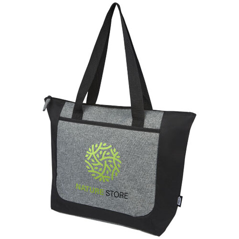 Reclaim GRS recycelte Tragetasche mit Reißverschluss 15 L, schwarz, heather grau bedrucken, Art.-Nr. 12065790