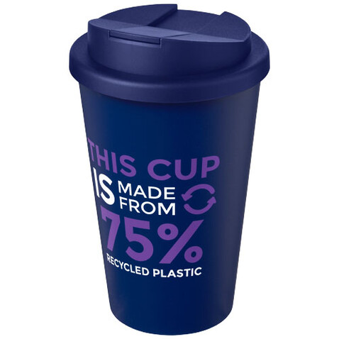 Americano® Eco 350 ml recycelter Becher mit auslaufsicherem Deckel, blau bedrucken, Art.-Nr. 21042505