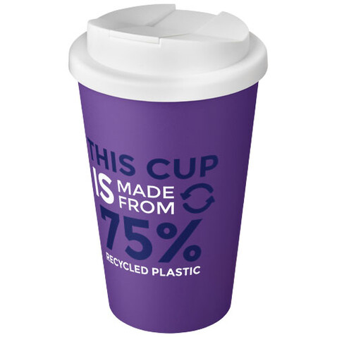 Americano® Eco 350 ml recycelter Becher mit auslaufsicherem Deckel, lila, weiss bedrucken, Art.-Nr. 21042513