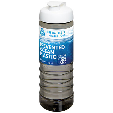 H2O Active® Eco Treble 750 ml Sportflasche mit Stülpdeckel, kohle, weiss bedrucken, Art.-Nr. 21047901