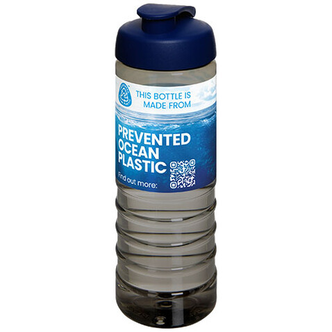H2O Active® Eco Treble 750 ml Sportflasche mit Stülpdeckel, kohle, blau bedrucken, Art.-Nr. 21047904