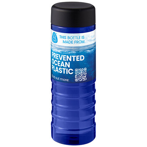 H2O Active® Eco Treble 750 ml Sportflasche mit Drehdeckel, blau, schwarz bedrucken, Art.-Nr. 21048104