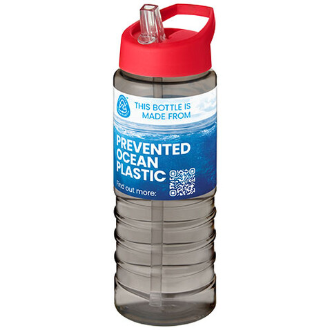 H2O Active® Eco Treble 750 ml Sportflasche mit Stülpdeckel, kohle, rot bedrucken, Art.-Nr. 21048202