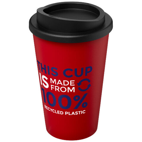 Americano® recycelter isolierter 350 ml Becher, rot, schwarz bedrucken, Art.-Nr. 21069121