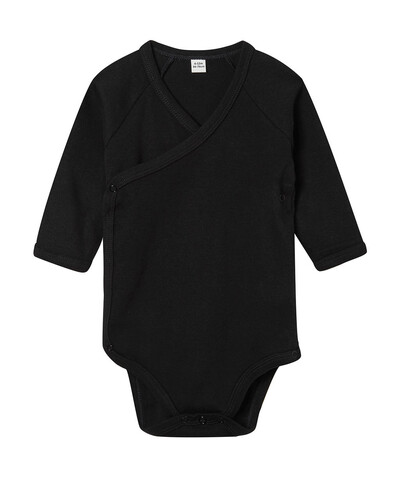 BabyBugz Baby Long Sleeve Kimono Bodysuit, Black, 6-12 bedrucken, Art.-Nr. 070471013