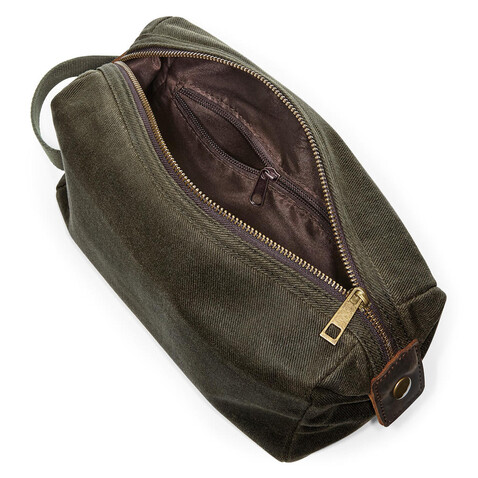 Quadra Heritage Waxed Canvas Wash Bag, Olive Green, One Size bedrucken, Art.-Nr. 079305300