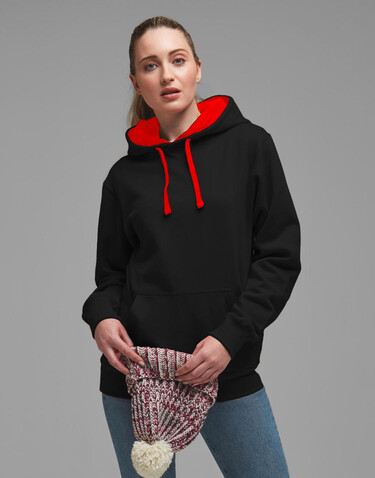 FDM Contrast Hoodie, Black/Fire Red, S bedrucken, Art.-Nr. 281551543