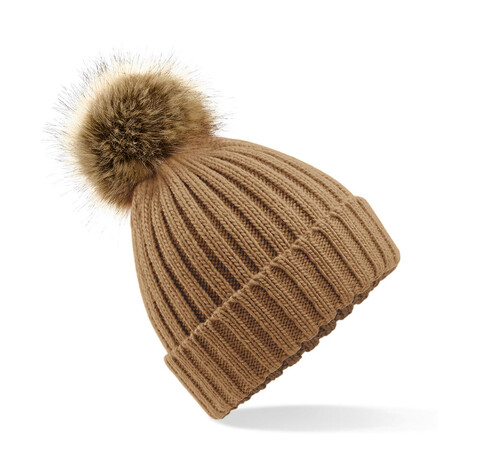 Beechfield Fur Pop Pom Chunky Beanie, Biscuit, One Size bedrucken, Art.-Nr. 364690110