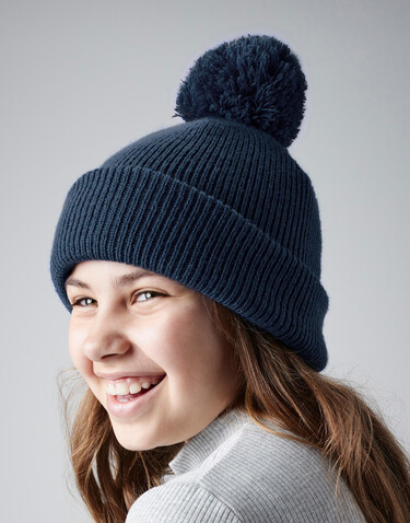 Beechfield Junior Reflective Bobble Beanie, French Navy, One Size bedrucken, Art.-Nr. 386692010