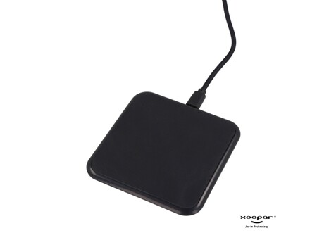 2259 | Xoopar Iné Wireless Fast Charger - Recycled Leather 15W - Schwarz bedrucken, Art.-Nr. LT41506-N0002